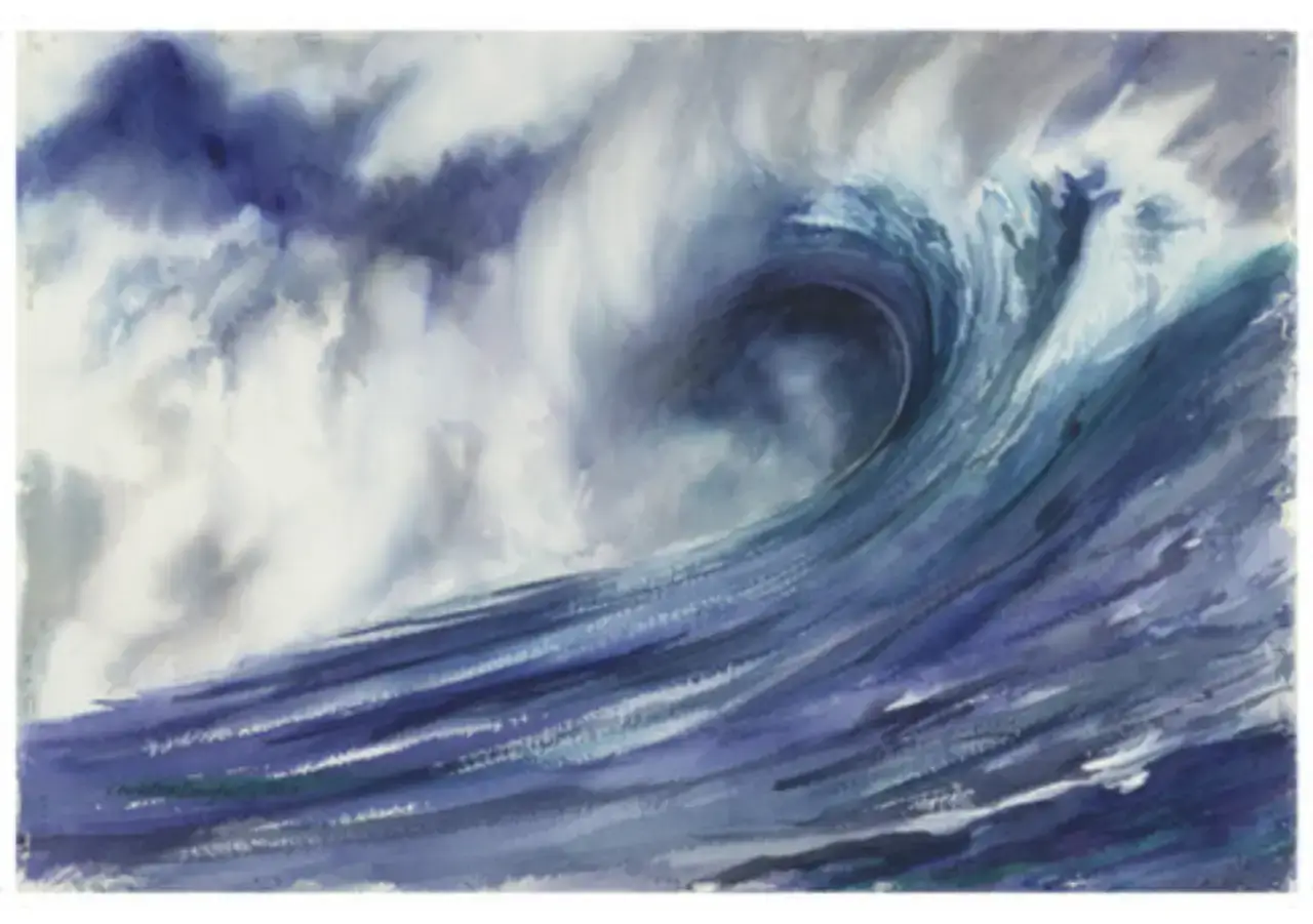 Powerful ocean wave with stormy sky.