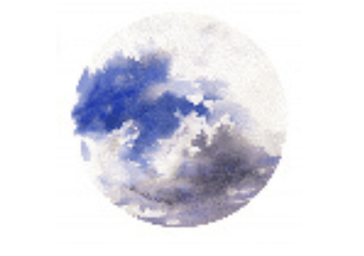 Watercolor painting of a blue cloudy sky.